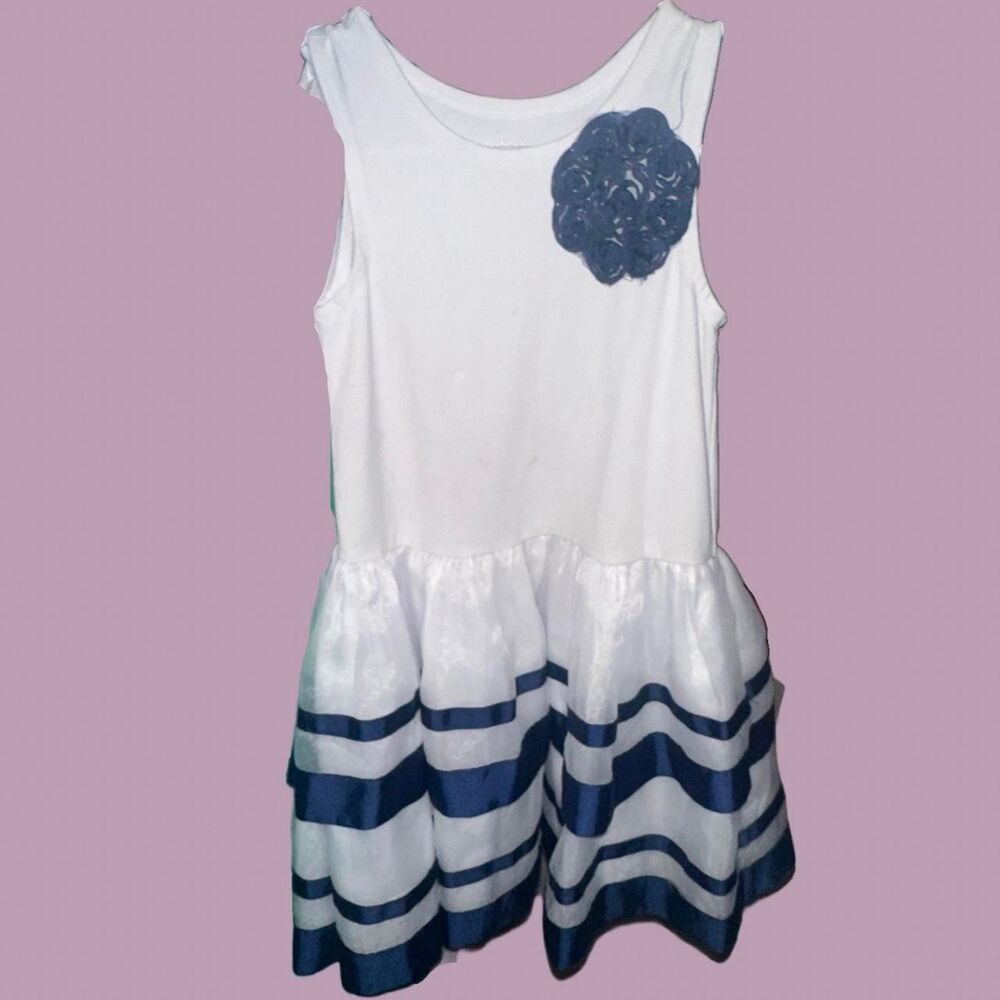 Girl's White and Blue Casual dress